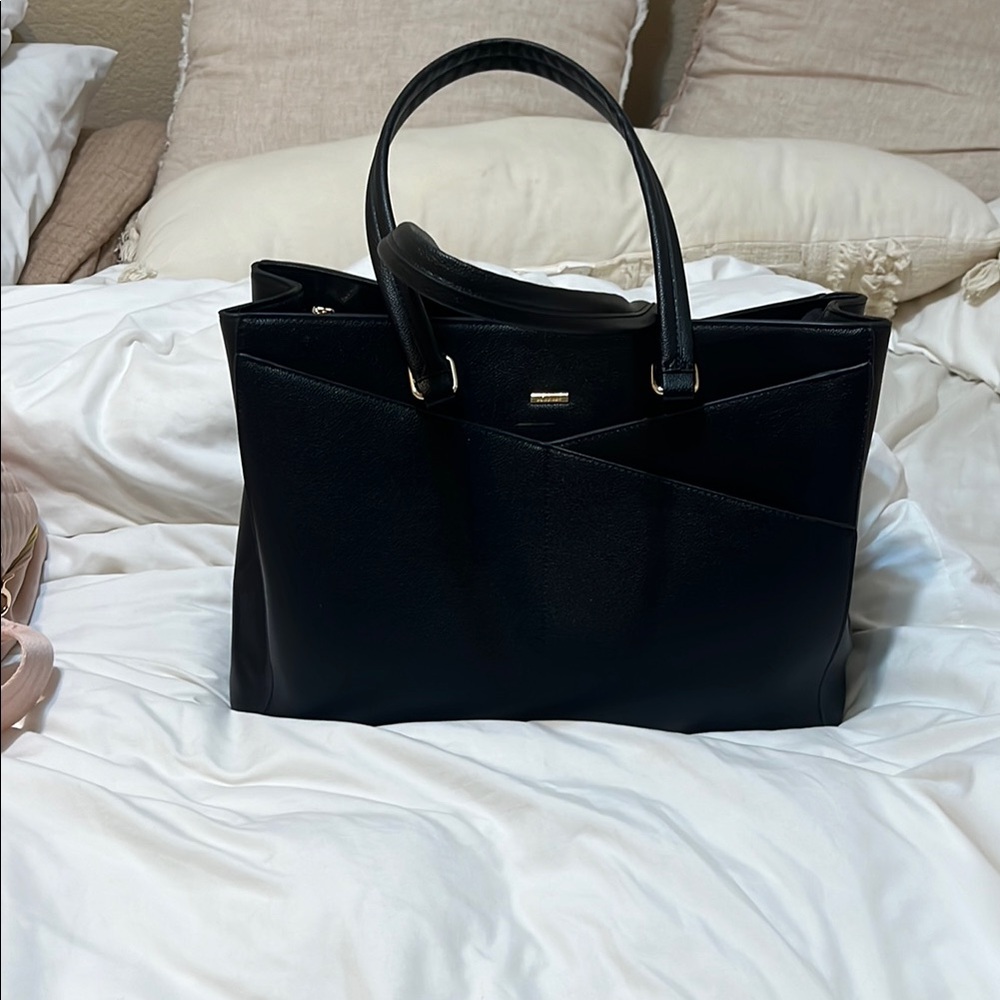 Elegant Black Leather Work Tote Bag